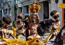 ‘HALA BIRA’ Wearing facemasks, Tribu Bariohanon “warriors” hit Iloilo City’s Mapa and Rizal streets during the shooting of their “pre-filmed” performance for Digital Dinagyang Festival 2021. This year’s virtual staging of Dinagyang kicks off today at 5 p.m. Much of the activities will be transformed to a virtual spectacle due to the threat of coronavirus.