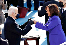 Biden signs 17 orders hours after inauguration President-elect Joe Biden greets Vice President Kamala Harris during the inauguration of Joe Biden as the 46th President of the United States at the West Front of the U.S. Capitol in Washington, United States on Jan. 20, 2021. BRENDAN MCDERMID/REUTERS