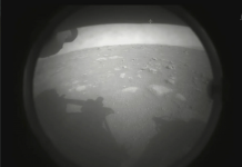 NASA rover lands on Mars This photo made available by NASA shows the first image sent by the Perseverance rover showing the surface of Mars, just after landing in the Jezero crater, on Thursday, Feb. 18, 2021. (NASA via AP)