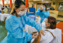 ‘Vaccine still best defense vs COVID’ A health worker injects an “anti-coronavirus vaccine” to a woman during a vaccination simulation in Mandaluyong City on Jan. 27, 2021. JONATHAN CELLONA/ABS-CBN NEWS