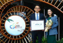 Universal Robina Corporation's Vietnam arm was recognized as one of Vietnam's top sustainable businesses in 2020. Receiving the award are (from left) finance officer, Alvin Geronimo, and head of legal and corporate affairs, Luong Thi Phuoc Lan.