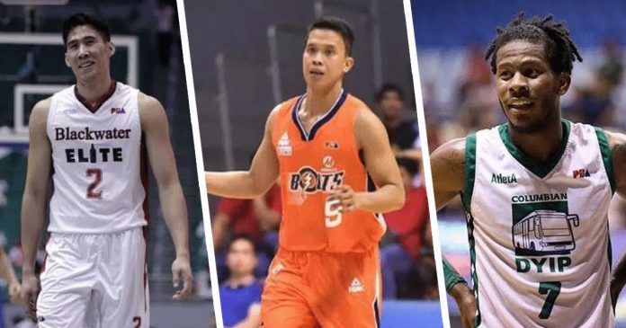 Antiqueno Rey Mark Belo (left) and Baser Amer (center) are set to swap places with the former going to the Meralco Bolts and the latter to Blackwater Elite. Jaymar Perez (right) is now officially a member of San Miguel Beermen after the PBA Commissioner's Office approved his controversial trade. PBA PHOTOS. Antiqueno Rey Mark Belo (left) and Baser Amer (center) are set to swap places with the former going to the Meralco Bolts and the latter to Blackwater Elite. Jaymar Perez (right) is now officially a member of San Miguel Beermen after the PBA Commissioner's Office approved his controversial trade. PBA PHOTOS.