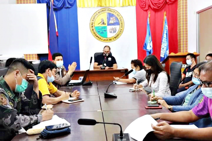 region-ime-caluya Mayor Rigil Kent G. Lim of Caluya, Antique presides the meeting of the Caluya Municipal Inter-Agency Task Force on coronavirus disease at the Sangguniang Bayan session hall on Feb. 4. PHOTO FROM FACEBOOK PAGE OF MUNICIPALITY OF CALUYA