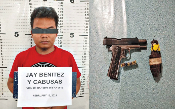 region-pontevedra_c A gun and a hand grenade were confiscated from Jay Benitez of Pontevedra, Capiz at a checkpoint. He faces a charge for illegal possession of firearm and explosive. PRO-6 PHOTO