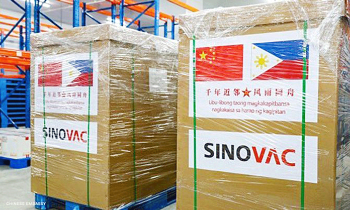 banner The first batch of Sinovac Biotech's coronavirus disease 2019 vaccine arrives at Villamor Air Base in Pasay City on Sunday afternoon. CNN Philippines