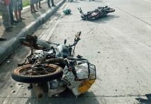 Two motorcycles crashed into each other in Barangay 1, San Miguel, Iloilo yesterday. Two persons – both residents of Oton, Iloilo – were wounded. SAN MIGUEL MPS
