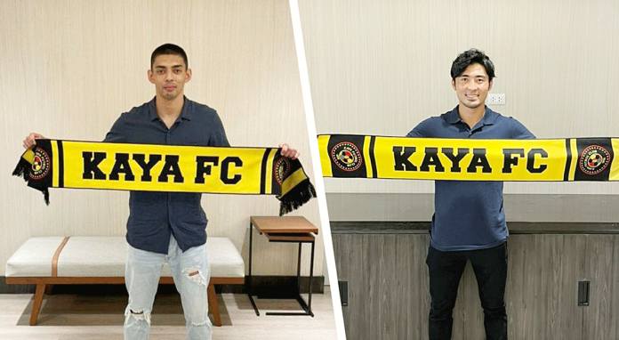kaya Dylan De Bruycker (left) and Daizo Horikoshi (right) have renewed their contracts with Kaya Futbol Club-Iloilo. KAYA ILOILO