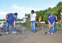 Capitol plants more mangrove propagules in Banate MANGROVE PLANTING. Gov. Arthur Defensor Jr. (left) and Mayor Carlos Cabangal Jr. (right) lead the mangrove planting activity in Barangay Alacaygan, Banate, Iloilo. About 500 mangrove propagules of the bungalon species were planted in celebration of the World Water Day. BALITA HALIN SA KAPITOLYO