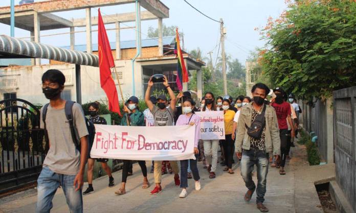 myanmar-protest Protesters march against the ongoing coup in Myanmar. The country has been rocked by daily protests since the army overthrew Aung San Suu Kyi’s elected government and installed the junta. DAWEI WATCH VIA REUTERS