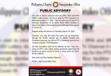 PUBLIC ADVISORY FROM PCSO