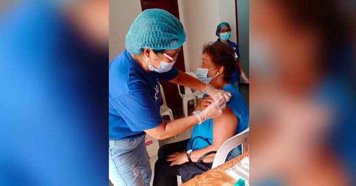 pandan This senior citizen of Pandan, Antique receives her first shot of the vaccine against coronavirus disease 2019. PHOTO FROM THE FACEBOOK PAGE OF THE MUNICIPALITY OF PANDAN, ANTIQUE