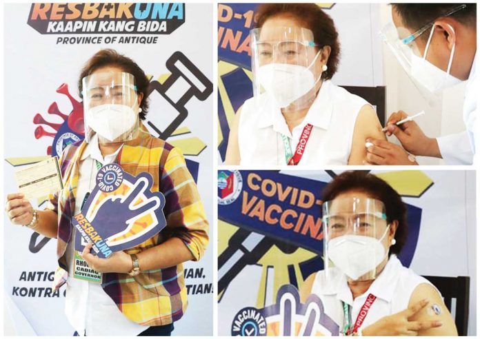 region-ime-cadiao-vax “It’s my moral responsibility to show to the Antiqueños that we have to trust the vaccine,” according to Gov. Rhodora Cadiao, so she had herself vaccinated with Sinovac’s CoronaVac against coronavirus disease 2019. PHOTO FROM PIO ANTIQUE