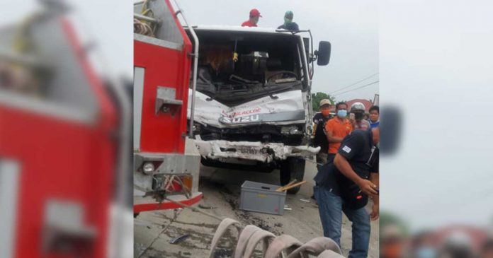 truck This 10-wheeler truck rammed the Pagtolon-an couple’s SUV in Barangay Amamaros, Pototan, Iloilo. JAPETH FAJARDO/PN