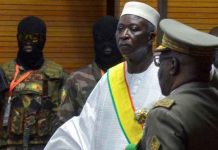 President Bah Ndaw (center) is reportedly being held by Malian soldiers near the capital Bamako. REUTERS