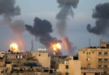Flames and smoke could be seen in Gaza. REUTERS