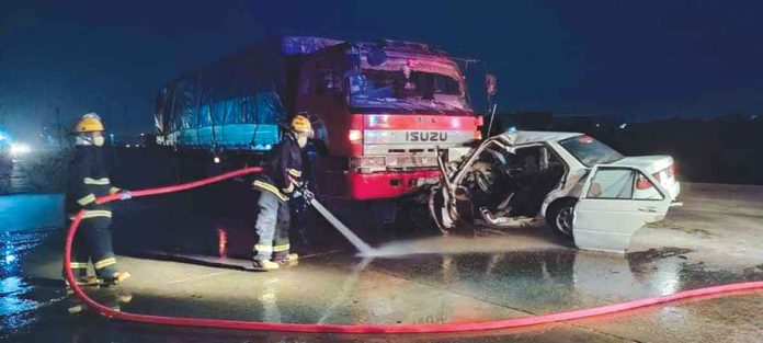 A collision occurred between a 12-wheeler truck and a car in Barangay Tacas, Jaro, Iloilo City on Wednesday, June 23. It left the much smaller car severely damaged. JAPHET FAJARDO/PN