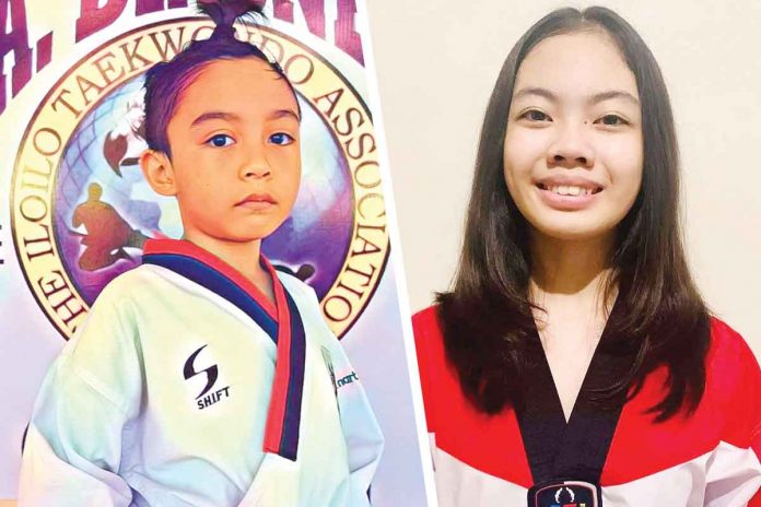 negrense-ilonggo-jins Kian Ezekiel Castigador (left) of A. Diasnes Taekwondo Gym and Christelle Therese Avanceña (right) of Negros Taekwondo Union-Tiger New Gen are gold medal awardees in the 2021 Smart/MVP Sports Foundation National Interschool Poomsae Championships. NTU-TIGER NEW GEN, A. DIASNES TAEKWONDO GYM