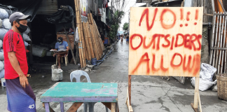 This placard is strategically displayed at the entrance of Barangay Rizal Pala-Pala 2, Iloilo City. Barangay officials have started issuing quarantine passes to residents. Only one quarantine pass is given to each household. The city government has revived the household quarantine passes to regulate the movement of people. The ultimate goal is to curb coronavirus transmission. JAPHET FAJARDO/PN