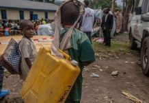 Volcanic eruption leaves 500,000 without water Displaced people – including children – are queuing to get drinking water at a temporary camp in Sake in the Democratic Republic of Congo. REUTERS