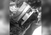 A cargo truck flipped along the national highway in Purok Matawhay, Barangay Binicuil, Kabankalan City, Negros Occidental yesterday. A pastor and his child were killed while three others were injured. KABANKALAN CPS