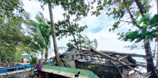 Six houses were totally destroyed while 14 others were partially damaged along the coast of Barangay Baguingin in Tigbauan, Iloilo following a storm surge caused by the southwest monsoon (habagat) and made worse by Typhoon “Fabian”. Some 26 pump boats were also damaged. JAPHET FAJARDO/PN