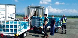 Boxes of the China-made CoronaVac vaccines against coronavirus disease 2019 (COVID-19) arrive at the Iloilo International Airport. More anti-coronavirus shots would be allocated to Western Visayas starting this month, assured Interior Undersecretary Epimaco Densing III. CAAP ILOILO INTERNATIONAL AIRPORT