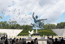 Nagasaki marks 76th anniversary of atomic bombing Doves fly over the Statue of Peace during a ceremony at Nagasaki Peace Park in Nagasaki, Japan. The Japanese city of Nagasaki on Monday marked its 76th anniversary of the United States atomic bombing. KYODO NEWS VIA AP