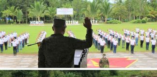 Soldier wannabes take their oath before a Philippine Army Official at the start of their training in Camp Peralta, Jamindan, Capiz on Aug. 10, 2021. Their six-month training will be rigorous, says Major General Eric Vinoya, commander of the 3rd Infantry (Spearhead) Division. 3ID PHOTO