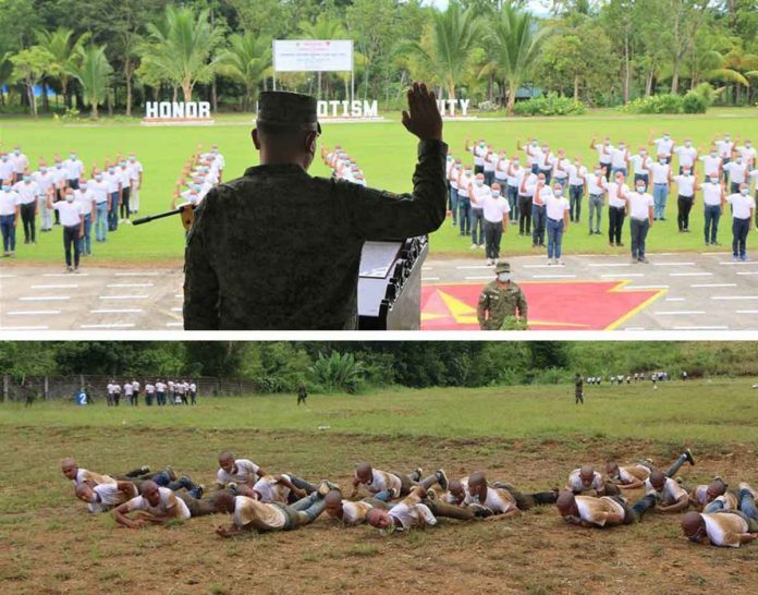 Soldier wannabes take their oath before a Philippine Army Official at the start of their training in Camp Peralta, Jamindan, Capiz on Aug. 10, 2021. Their six-month training will be rigorous, says Major General Eric Vinoya, commander of the 3rd Infantry (Spearhead) Division. 3ID PHOTO