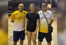 Ilongga volleybelle Elisha Juliene Apostol (center) along with University of Santo Tomas Golden Tigresses head coach Emilio “Kungfu” Reyes (left) and assistant coach Christian Fernandez. Photo from Elisha Julienne Apostol’s Facebook page.