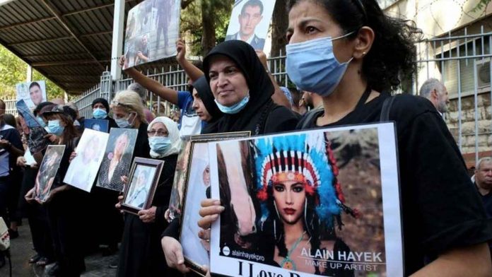 Victims’ relatives showed their support for Tarek Bitar at a demonstration in Beirut, Lebanon. EPA