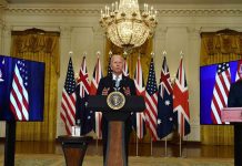 UK, US, Australia launch pact to counter China US President Joe Biden participates in a virtual press conference on national security with British Prime Minister Boris Johnson (R) and Australian Prime Minister Scott Morrison. Photo courtesy of AFP