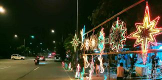 Christmas lanterns glow in the dark and make festive this portion of the sidewalk of the Diversion Road in Mandurriao, Iloilo City. Vendors of Christmas lanterns pray for better sales this year despite the coronavirus pandemic. PH PHOTO