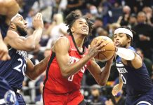 NBA: Fil-Am Green misfires in debut Houston Rockets guard Jalen Green drives on Minnesota Timberwolves forward Josh Okogie (20) and Timberwolves guard D'Angelo Russell, right, during their NBA game in Minneapolis. AP PHOTO, ANDY CLAYTON-KING
