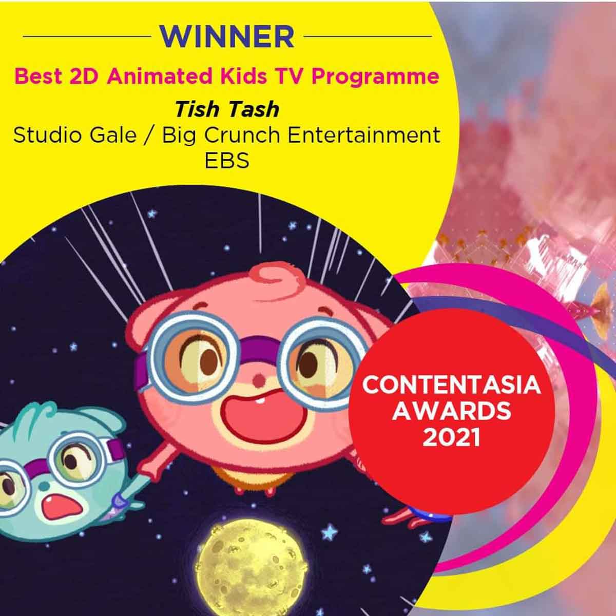 TISH TASH bags Content Asia Best 2D Animated Kids TV program and nominated  in 2021 Emmy Kids Animation Category