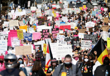 Thousands march for abortion rights in US Protests are held in Los Angeles, California, USA for abortion rights. REUTERS