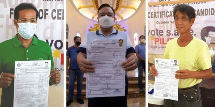 Reelectionist Mayor Jerry Treñas (center) of Iloilo City has two challengers – radio blocktimer Salvador “Jun” Capulot (left) and trisikad driver Vicente Ang.