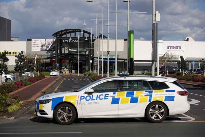 nz-terror-law Police respond to the scene of an attack carried out by a man shot dead by police after he injured multiple people at a shopping mall in Auckland, New Zealand. STUFF LIMITED/RICKY WILSON
