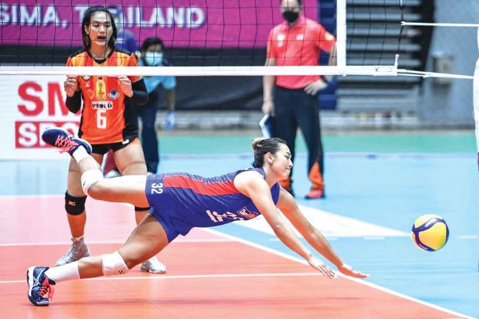 sports-choco Choco Mucho-Philippines’ Iris Tolenada cannot hide her disappointment after failing to dig the ball during their match against Thailand’s Nakhon Ratchasima QminC VC. AVC PHOTO