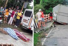 This wing van truck loaded with PVC pipes fell on its side and crushed a couple in Anini-y, Antique on Oct. 13, 2021. PHOTO BY JAYZ CAMARISTA 