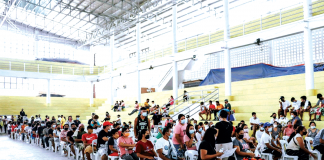 People line up for anti-coronavirus vaccination in Guimbal, Iloilo. PHO