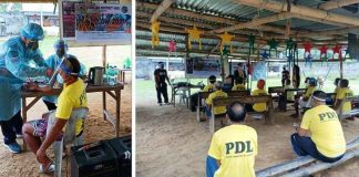 Inmates of the Jordan District Jail in Guimaras wait for their turn to be vaccinated against coronavirus disease. PHOTOS FROM PROVINCE OF GUIMARAS