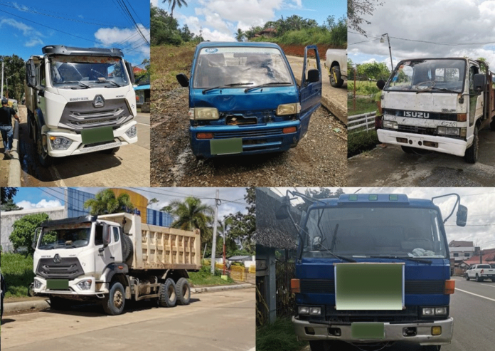 region-19-quarry-pic These cargo trucks were caught transporting quarried materials in Capiz without delivery receipts. PHOTO GRABBED FROM CAPENRO FB PAGE