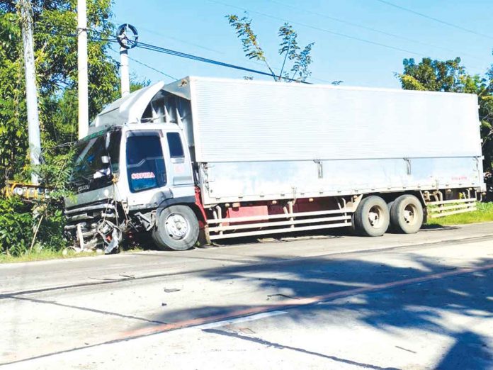 va One of the trucks hit by a sport utility vehicle in Barangay Dawis, New Lucena, Iloilo on Monday. PANAY NEWS PHOTO