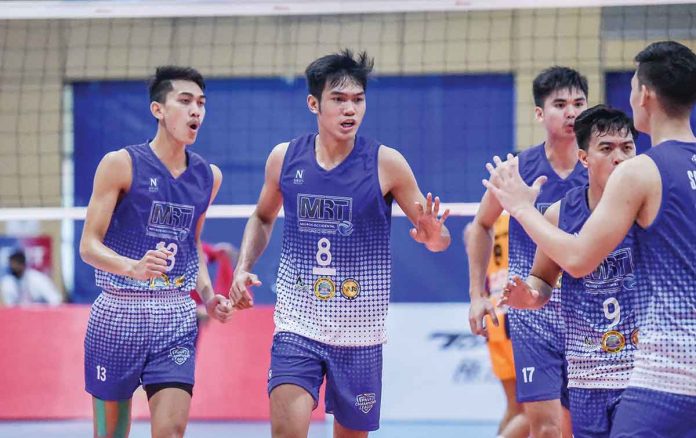 sports-inspired Christian Marcelino (8) spearheaded MRT-Negros’ emotional win over Sabong International Spikers on Dec. 3, 2021.