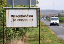 A road sign reading ‘Good Bye’ in Hungarian and Russian stands at the Hungarian-Ukrainian border between Barabas and Kosino on October 3, 2018. AFP FILE PHOTO | via Inquirer