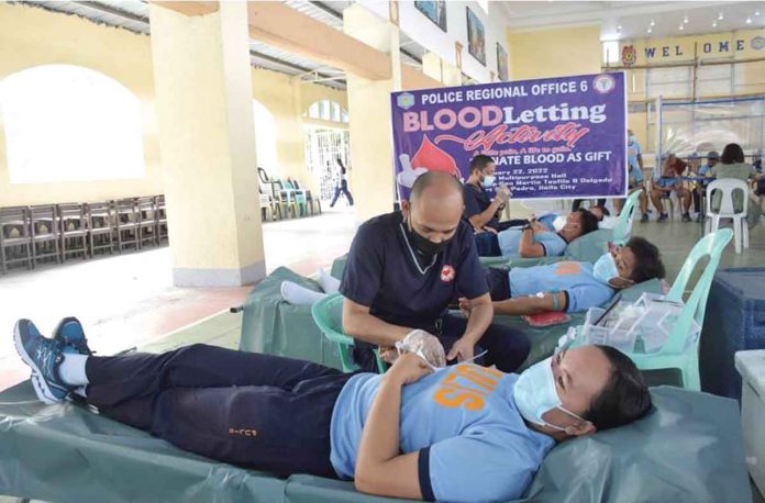 letting Personnel of the Police Regional Office 6 donate blood for the Western VIsayas Medical Center Regional Blood Bank Center. PRO-6 PHOTO