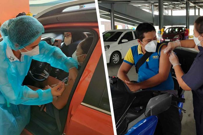 IT’S QUICK AND CONVENIENT. People fully vaccinated against COVID-19 can drop by the two drive-thru sites of the Iloilo City government – SM Strata and Megaworld Transport Hub, both in Mandurriao district – to get booster shoots. It is fast, hassle-free and very much less crowded. PN PHOTOS