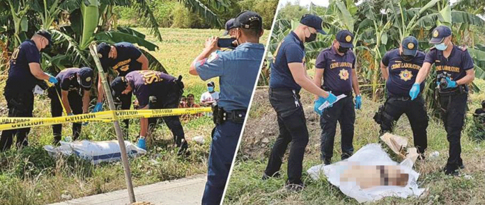 Scene of the Crime Operatives gather around a sack found in Barangay Pasil, New Lucena, Iloilo. When they opened it, they were confronted with a dead body. Who killed the woman, and why? PN PHOTO