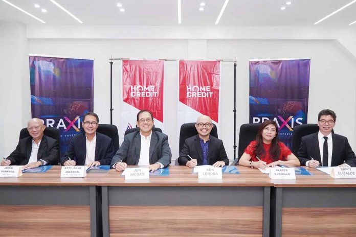 home-credit (From left) Jomai Parroco, Manila Broadcasting Company VP for Sales; Atty. Rejie Jularbal, MBC VP for AM Operations/Legal; Jun Nicdao, MBC President; Ken Lerona, HCPH head of PR; Gladys Basinilllo, PraXis CEO; Santi Elizalde, MBC AVP for Sales